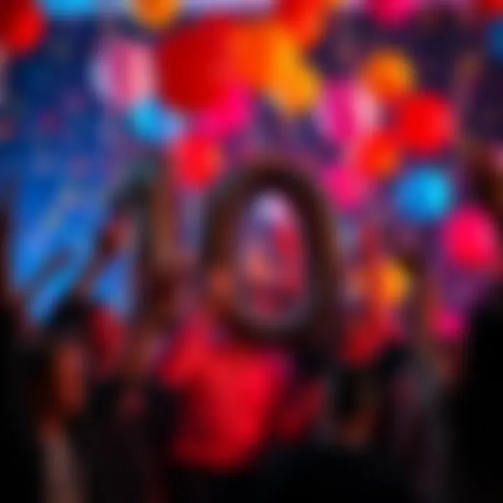 A group of people celebrating a milestone with balloons and confetti