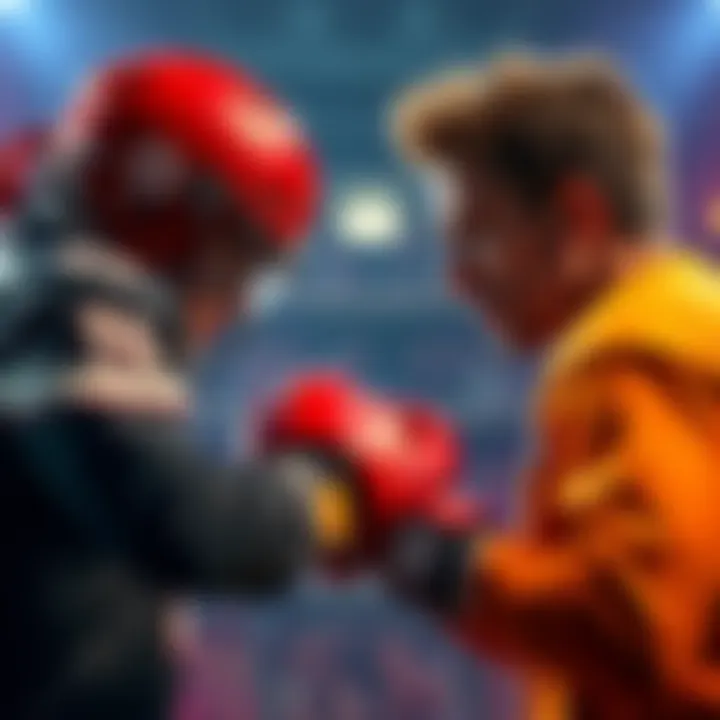 Two competitors face off in a dramatic 1 on 1 match, showcasing their skills and determination.