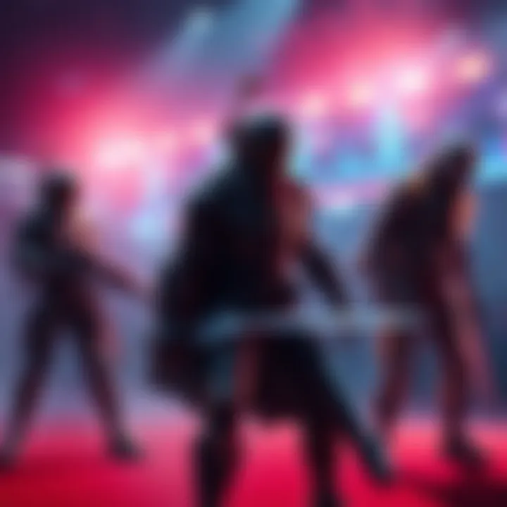 Three characters in an arena, each preparing for battle in a competitive showdown.