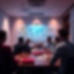 People discussing important decisions in a meeting room with charts and maps on the wall