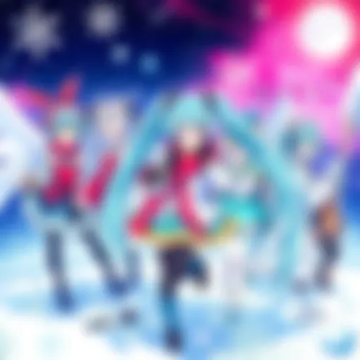 A colorful illustration featuring the finalists for the 2027 Snow Miku celebration, showcasing their unique designs and winter themes.