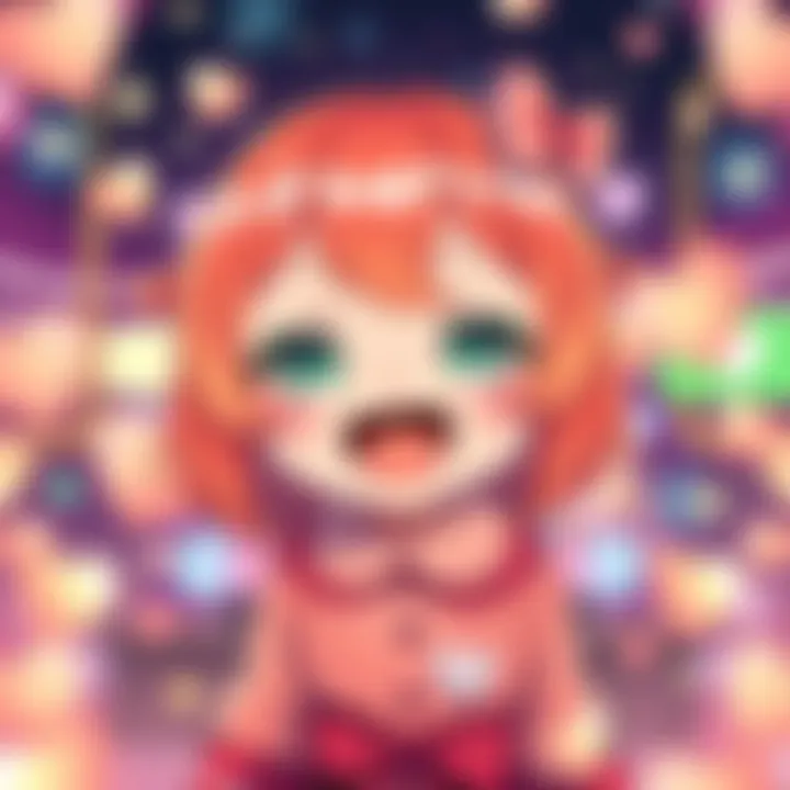 A colorful illustration of 2D Miko Onee-Chan with a cheerful expression, surrounded by hearts and sparkles, attracting fans' attention.