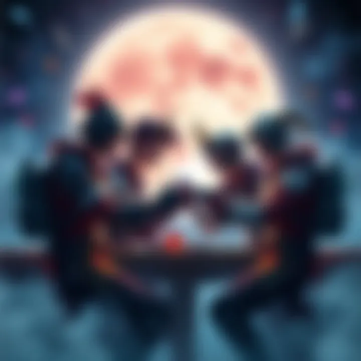 Two teams of players face off in a 2v2 match, showcasing their strategies without full moon effects.