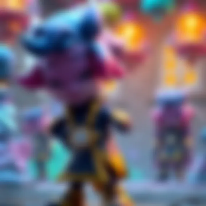 A character with vibrant colors and unique design stands with a thoughtful look, contemplating a second copy. Background shows a fantasy setting.