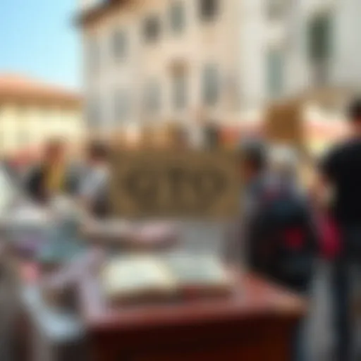A GTO mini-book displayed at a flea market in Cesano Maderno, Italy, with people browsing nearby.