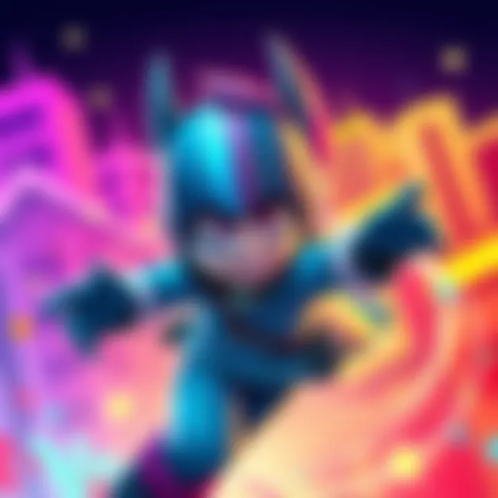 Colorful KNY Character Illustration A vibrant illustration of a KNY character displaying dynamic action and emotion, set against a vivid background.