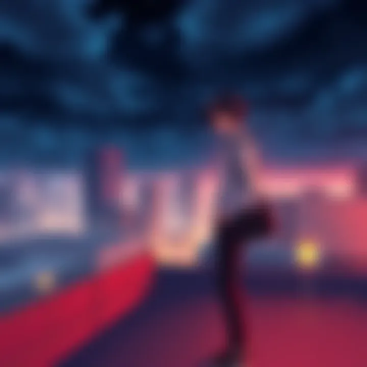 L stands on a rooftop during a flashback scene, looking contemplative with a city skyline in the background.