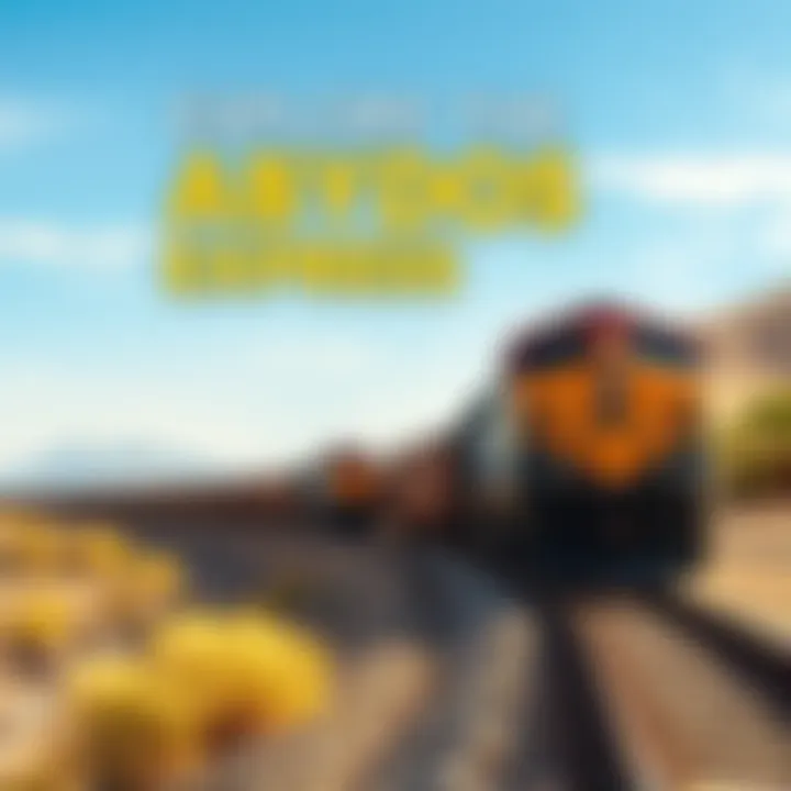 A historic train traveling along a railway, symbolizing the journey of the Abydos Express, with a scenic backdrop of mountains and clear sky