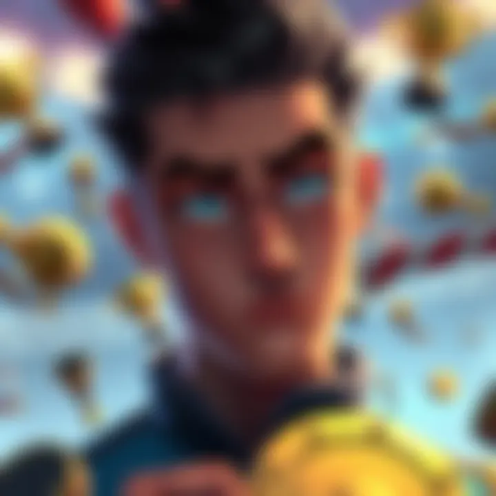 A character named Ace looks determined while surrounded by symbols of competition like trophies and obstacles, highlighting the challenges faced in the competitive environment.