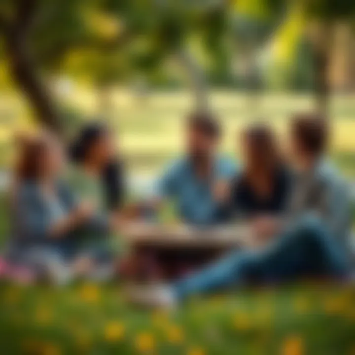 Ace Individuals in Relationships A group of diverse ace individuals enjoying a picnic together, laughing and bonding, showcasing their strong connections in a park setting.
