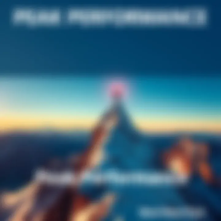 A person climbing a mountain towards the summit, symbolizing the journey to peak performance and success.