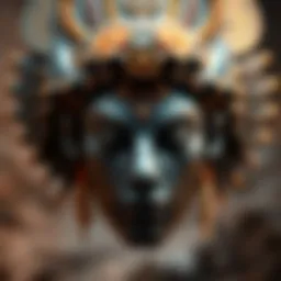 A close view of ACHRORA's Sayana head, showcasing intricate designs and textures that inspire contemporary artists.