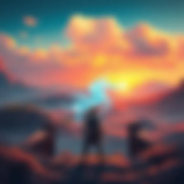 Acnologia stands in a vibrant Edolas landscape, with magic swirling around him as he prepares for confrontation.