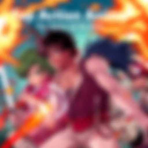 Dynamic characters from popular action anime series engaging in thrilling battles