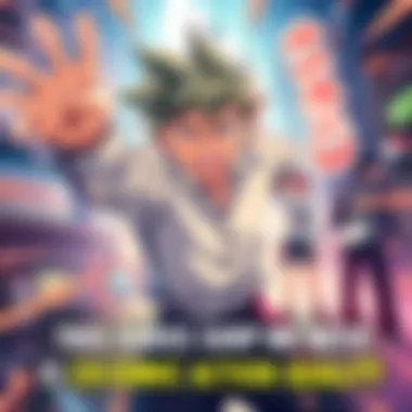 Action and Comedy Series Scene A vibrant scene from a shonen series showcasing a character performing a dynamic action move with a humorous expression, surrounded by colorful effects.