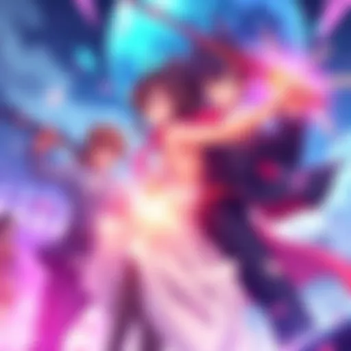 Action Romance Anime Characters Characters from action romance anime in a dynamic pose, showcasing love and epic battles