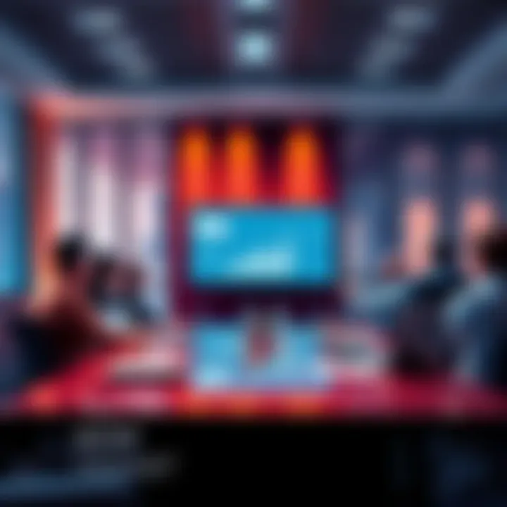 A group of professionals discussing the impact of Adamas in a conference room, with charts and graphs on a screen.
