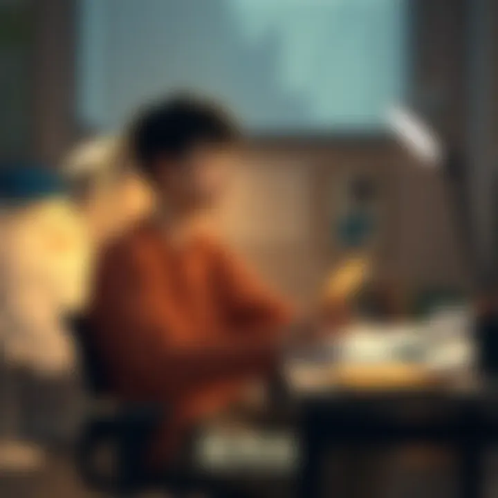 Adian, a 23-year-old writer with cerebral palsy, works at a desk surrounded by sketches and notes for his manga ideas, looking determined and inspired.