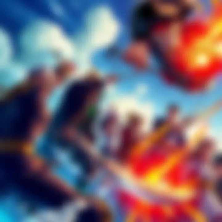Admirals vs Legendary Pirates Showdown Battle scene showing 6 Admirals facing off against legendary pirates including Roger, Garp, Kaido, Big Mom, and Whitebeard with intense action
