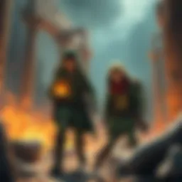 Two characters exploring ancient ruins with treasure in hand