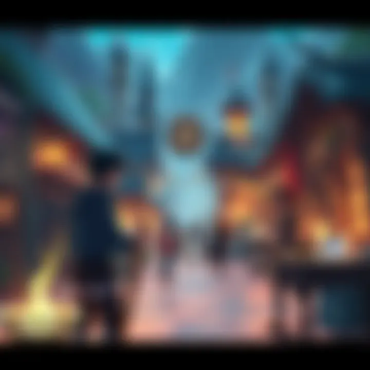 A group of ordinary adventurers in a vibrant fantasy village, preparing for daily quests and challenges, with magical elements around them.