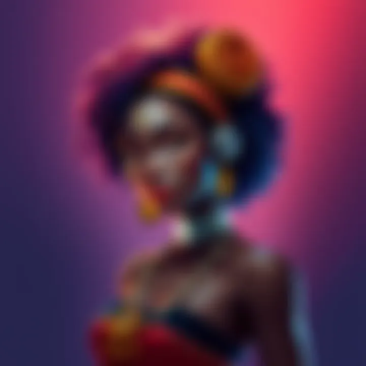 The Afro-inspired Nico Robin character showcases vibrant hair and cultural attire, merging traditional elements with modern style.