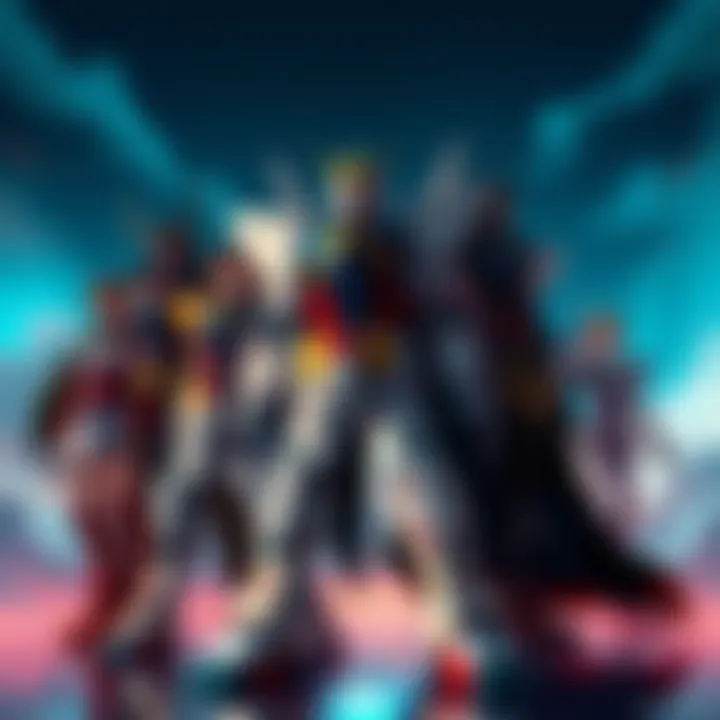 Key characters from After War Gundam X standing together in a dramatic pose, showcasing their unique designs and expressions.