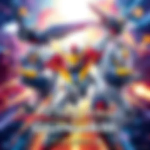 After War Gundam X Poster A colorful poster featuring mechs and main characters from After War Gundam X in action scenes.