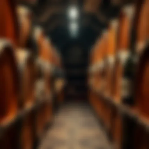 Bottles of vintage wine aging in a wooden cellar, showcasing their rich color and labels