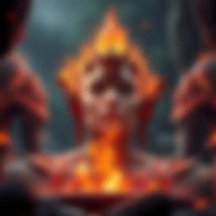 A vibrant spirit named Agni, glowing with fiery colors, surrounded by mystical elements in Elden Ring.