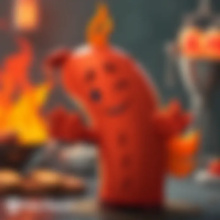 A creative fan art of Agni from Fire Punch depicted as a grilled sausage character with playful features and a funny expression.