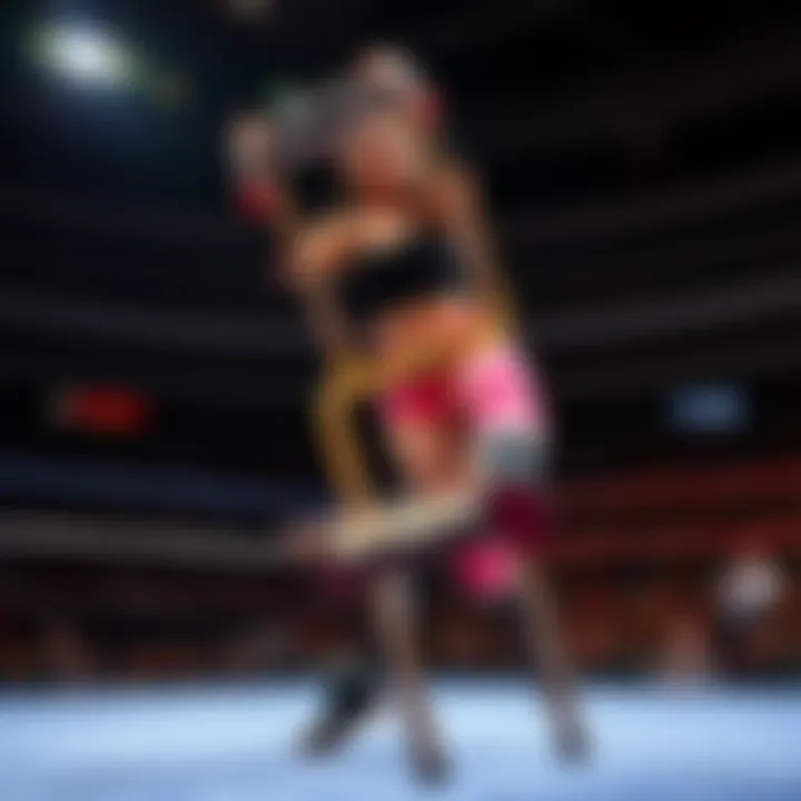 Aira surprises opponents by swinging a steel chair in an intense wrestling match, thrilling the crowd