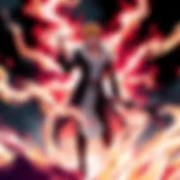 Aizen standing confidently with energy aura, showcasing his power in a dramatic stance, surrounded by swirling energy