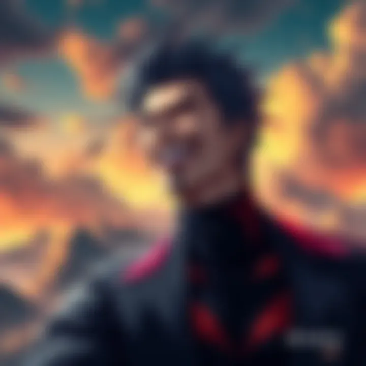 Aizen Smiling at Small Hills Universal Level Aizen smiling with small hills in the background, showing his delight at the idea of destruction.