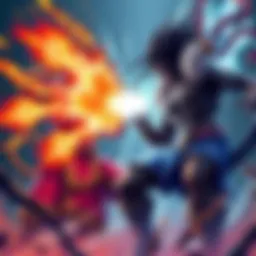 Akainu and Law engage in fierce combat against Big Mom and Kaido with intense energy blasts and dramatic action