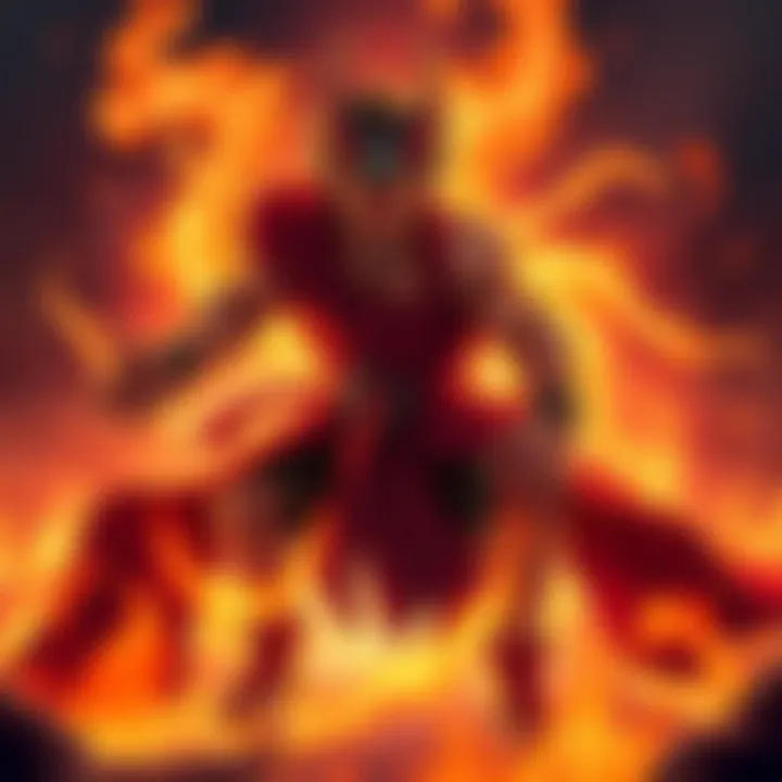Akainu, surrounded by flames, is ready to fight, showcasing his magma powers as fans watch the debate unfold.