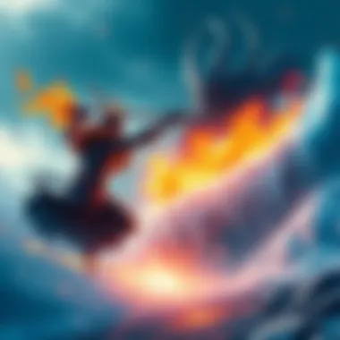Akainu Battling Ragnir Akainu unleashing fiery powers against Ragnir's icy fortress, with flames and ice clashing in an intense showdown.