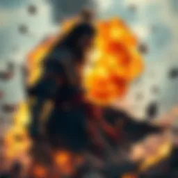 Akainu stands strong amidst chaos, showcasing his resilience against a powerful blow while surrounded by flames and debris.