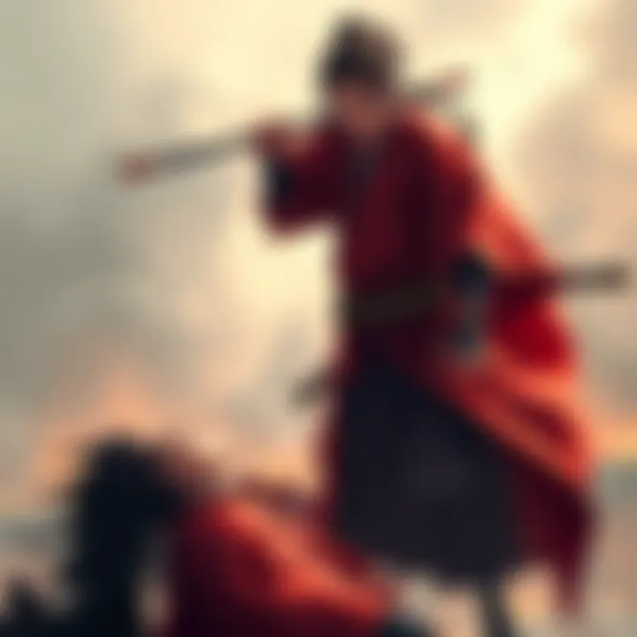Akainu stands over Aokiji, choosing not to strike him down in a moment of tension.