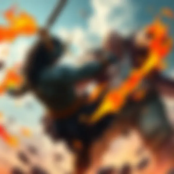 Akainu and Old Garp face off in an intense battle, showcasing their powers with fiery and strong attacks.