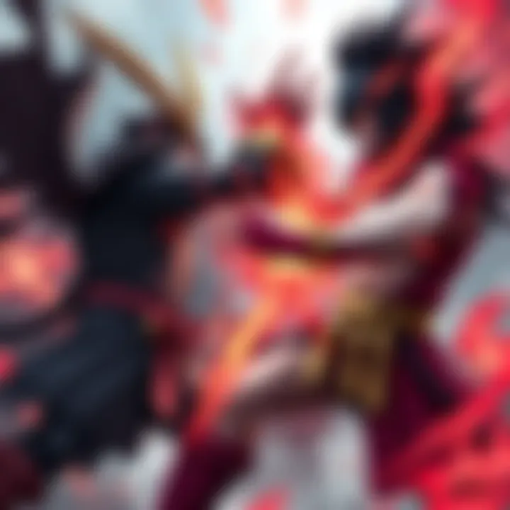 Akainu and Yamato engage in a fierce showdown, showcasing their distinct fighting styles. The scene captures the intensity of their fight, with energy radiating from their clashes.