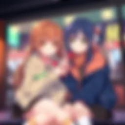 Akane and Kobeni sharing Pocky Akane and Kobeni sitting together, sharing a stick of Pocky with smiles on their faces