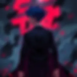 Akaza stands in a dramatic pose, surrounded by a dark atmosphere, contemplating his feelings towards femboys and trans women.