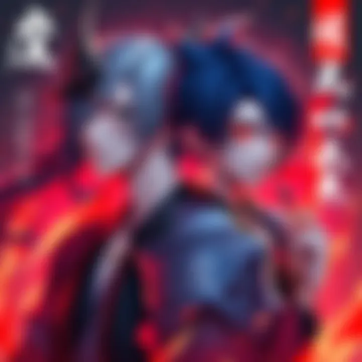 Digital fan art featuring Akaza, an Upper Rank Demon, alongside Hakuji, with emotional expressions and vivid colors.