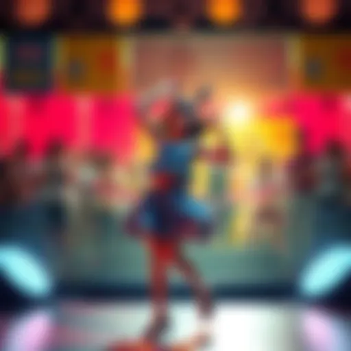 Aki performing a lively dance, full of energy and creativity, captivating an audience with smiles and cheer.