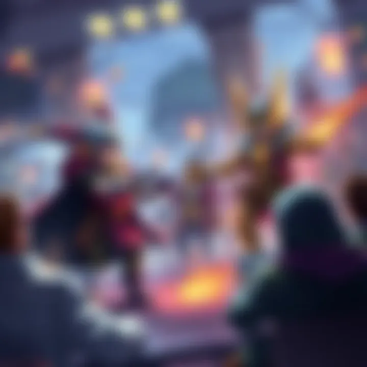 Debate on Akianu and Roger's Meta Status A scene showing two popular game characters Akianu and Roger, engaged in a heated battle, surrounded by people discussing their effectiveness in the game.