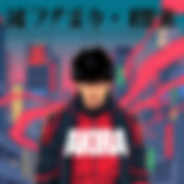 An illustration showing the main character of AKIRA with a futuristic city backdrop, highlighting the manga's dynamic style