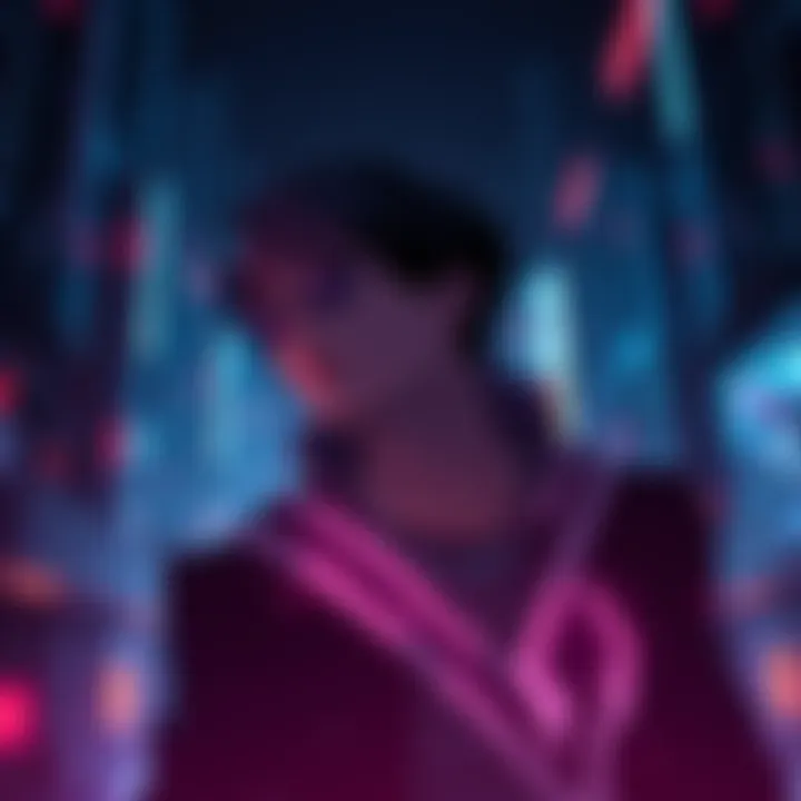A scene showing Akira Kurono in a dark setting, reflecting on his identity and existence, surrounded by futuristic elements from the Gantz universe.