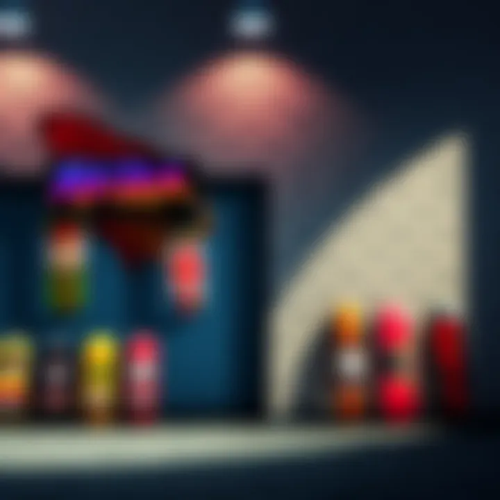 Akira-themed skateboard wall setup A wall displaying four colorful skateboards inspired by the Akira theme, with five more boards stored safely nearby.