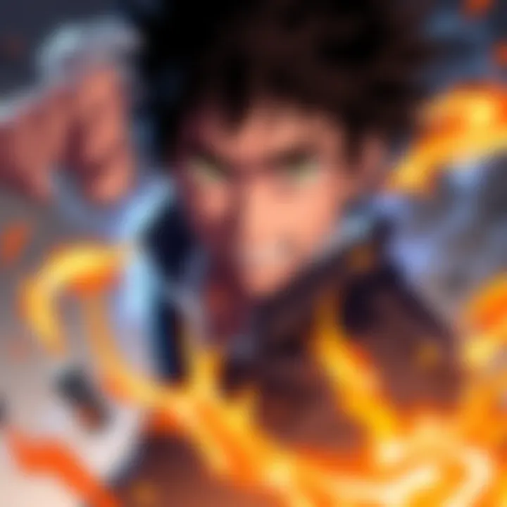 Akoya in Kengan Omega Akoya showcasing his fluctuating power levels during a critical fight in Kengan Omega, with intense expressions and dynamic poses.